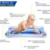 An inflatable baby play mat used for tummy time development, showing various muscle strengthening benefits.