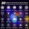 A grid display of 20 light effects, including icons for vehicles, fire, lightning, and various flash modes.