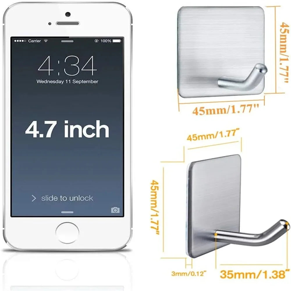 Pack of 4 Stainless Steel Wall Hooks for Entryway, Kitchen & Bathroom