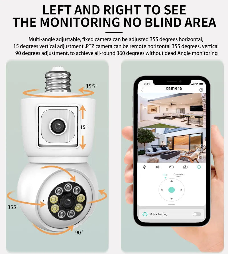 Smart WiFi Dual-Lens Security Camera Bulb, E27 Base
