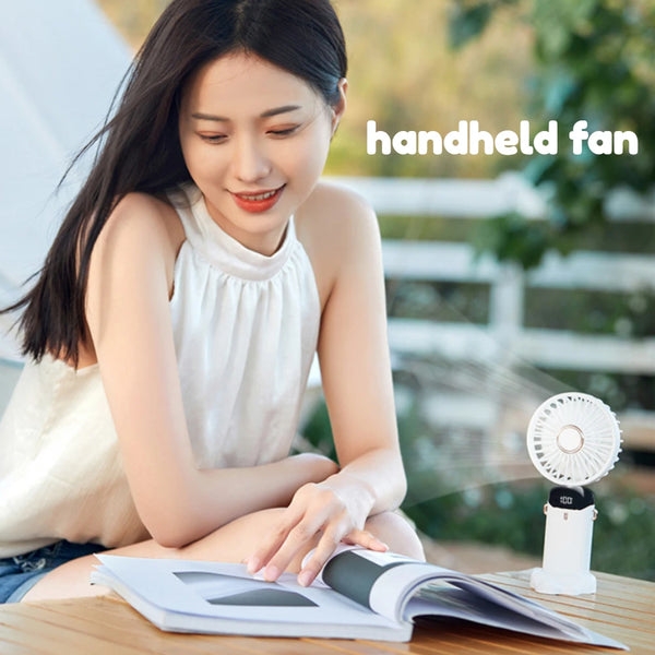 Ventilador Recargable por USB, Compacto, con Pantalla Digital y Difusor de Aromas