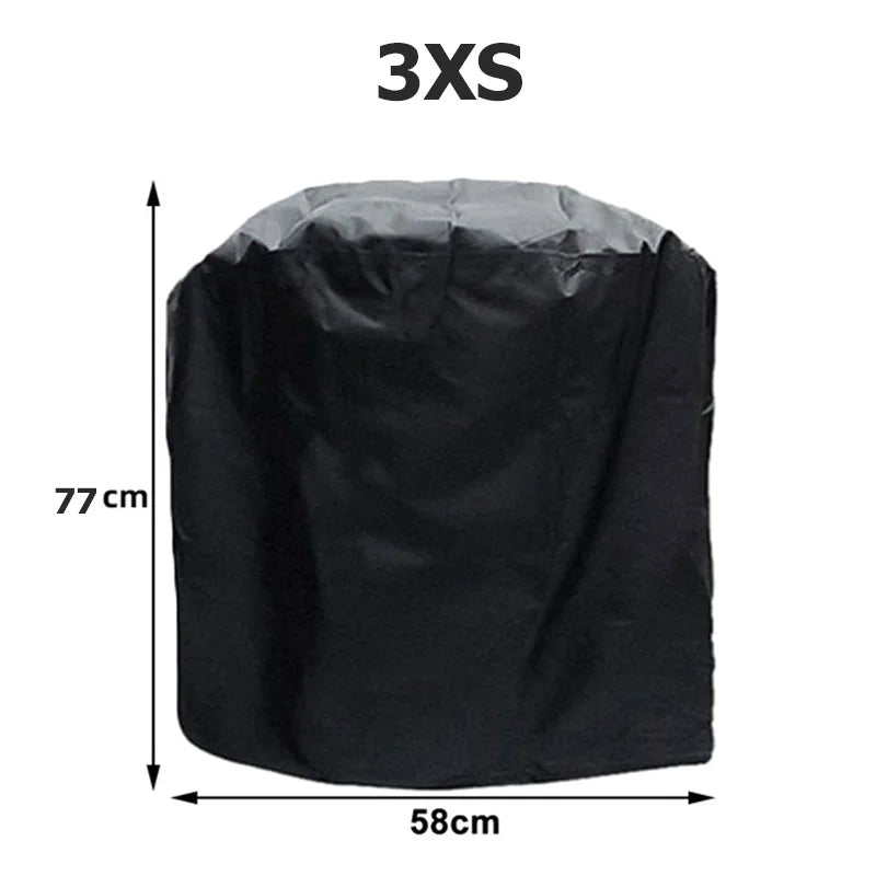 Black 3XS heavy-duty waterproof BBQ grill cover with dimensions 77 cm by 58 cm.