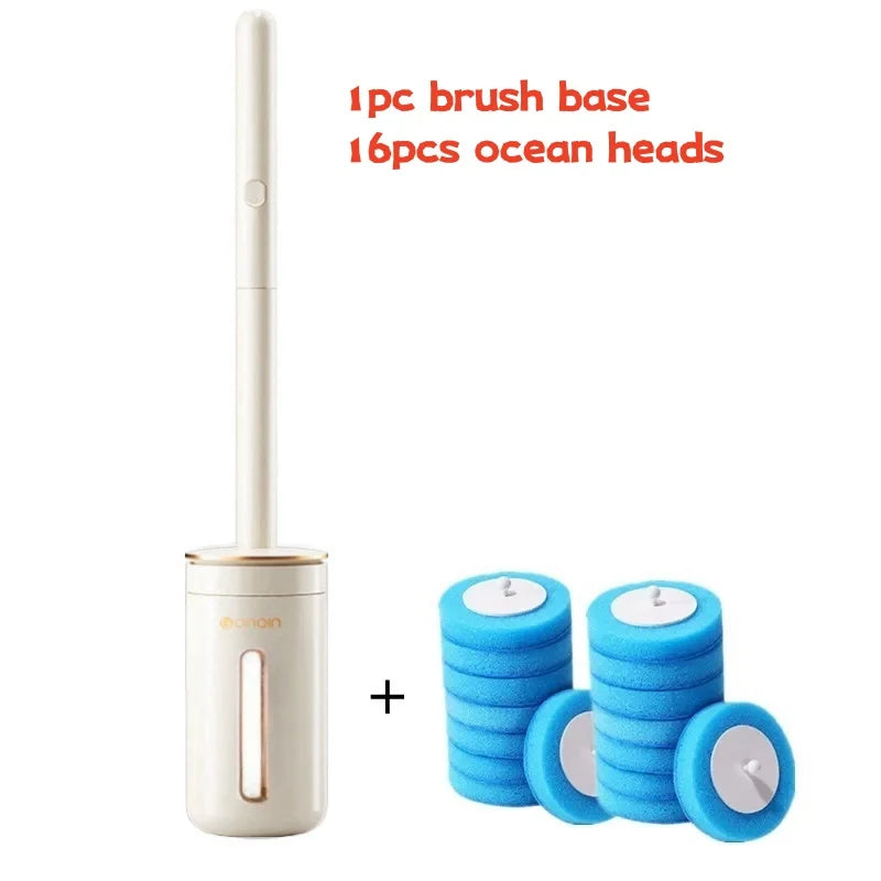 Wall-Mounted Disposable Toilet Brush Set with Refill Heads