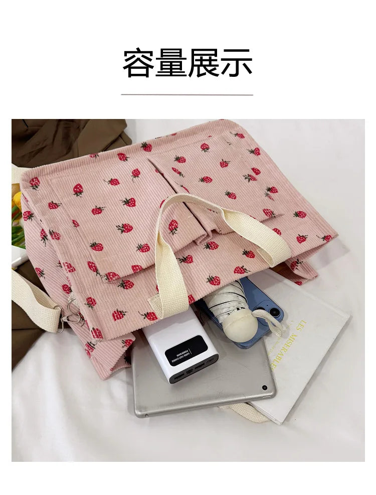 Strawberry Bowknot Canvas Tote Bag