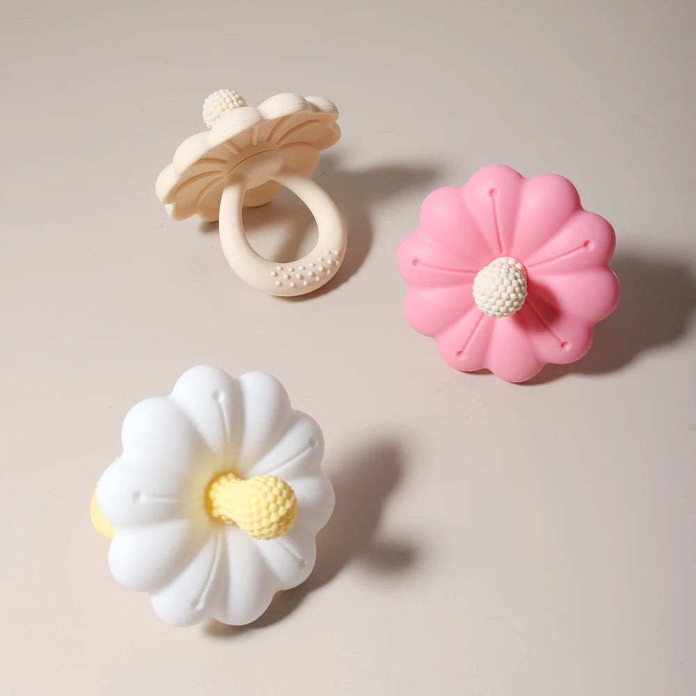 Flower-Shaped Silicone Baby Teether with Easy-Grasp Handle