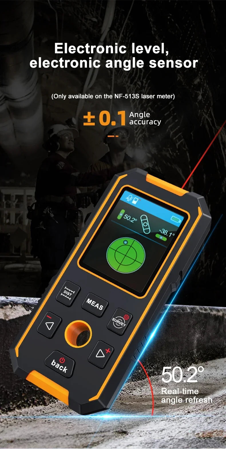 An electronic level and angle sensor device used for measuring angles with ±0.1 accuracy.