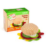 A box of a babyup sandwich burger toy set with a felt burger and sandwich food play set for Montessori