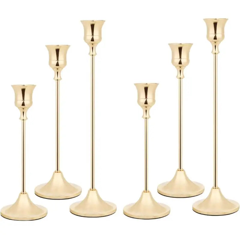 Vintage Set of 3 Metal Candle Holders with Matte Gold Finish