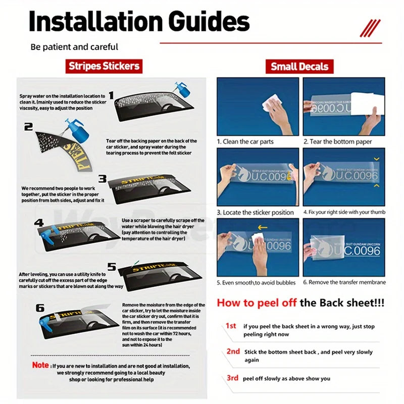 Installation guides showing steps for applying a motorcycle wheel rim decal sticker set