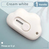 A cream white cloud-shaped retractable letter opener with a handle and keychain loop.