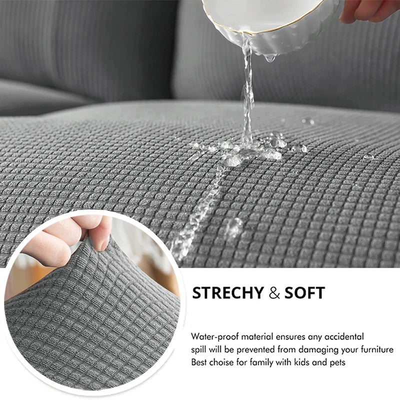 Waffle Jacquard Water-Resistant Sofa Slipcover with Elasticized Fit
