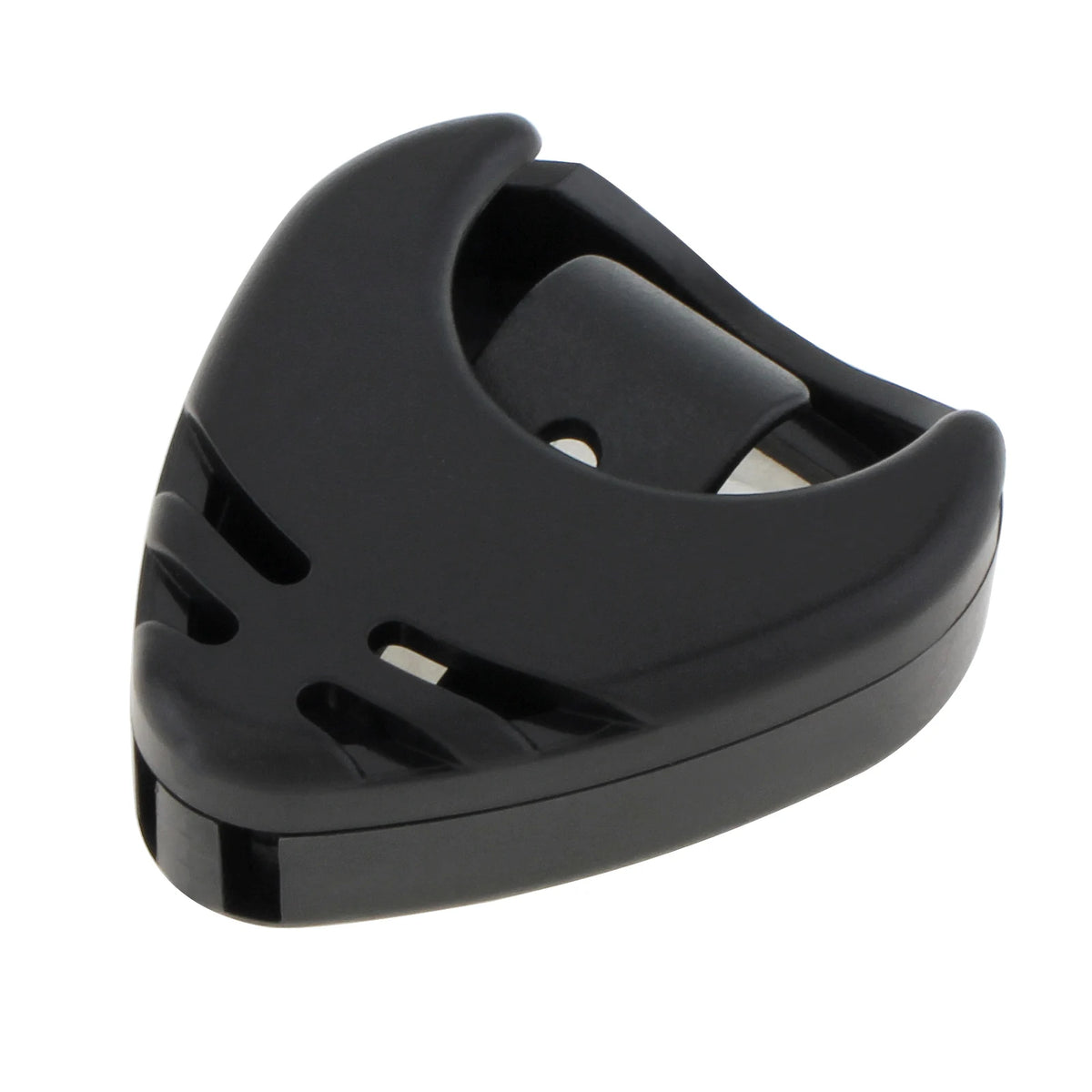 Black adhesive guitar pick holder designed to store and organize celluloid picks.