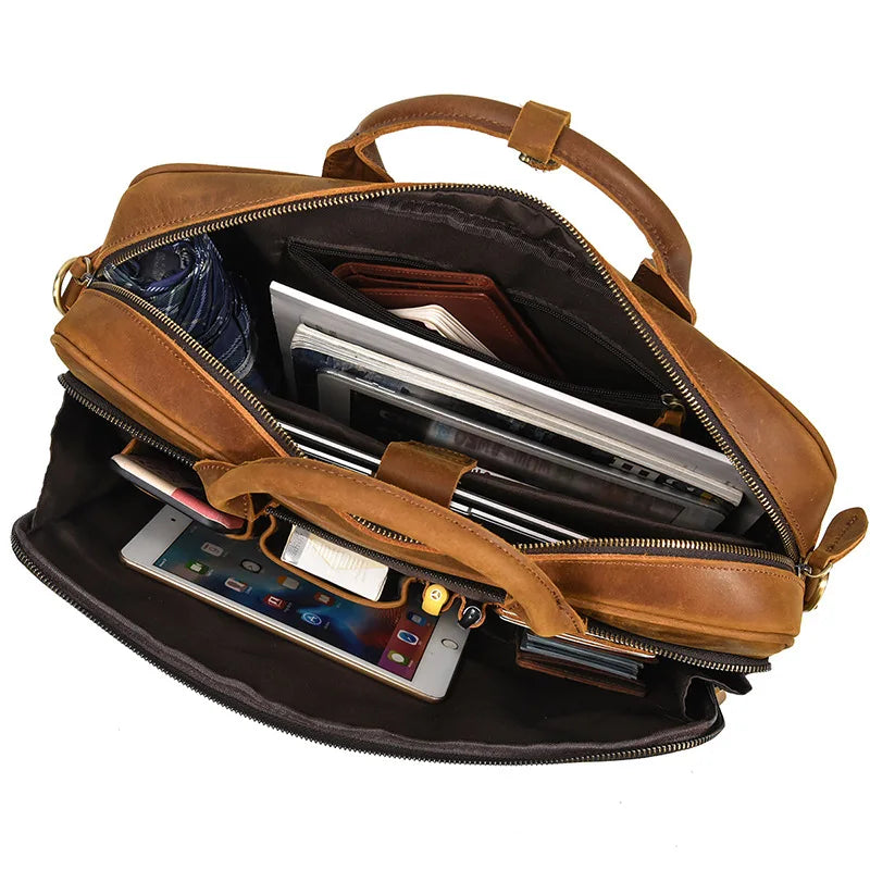Vintage Genuine Leather Executive Laptop Briefcase