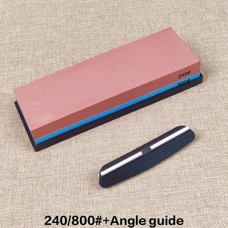 Dual-Grit Knife Sharpening Stone Kit with Bamboo Base & Angle Guide