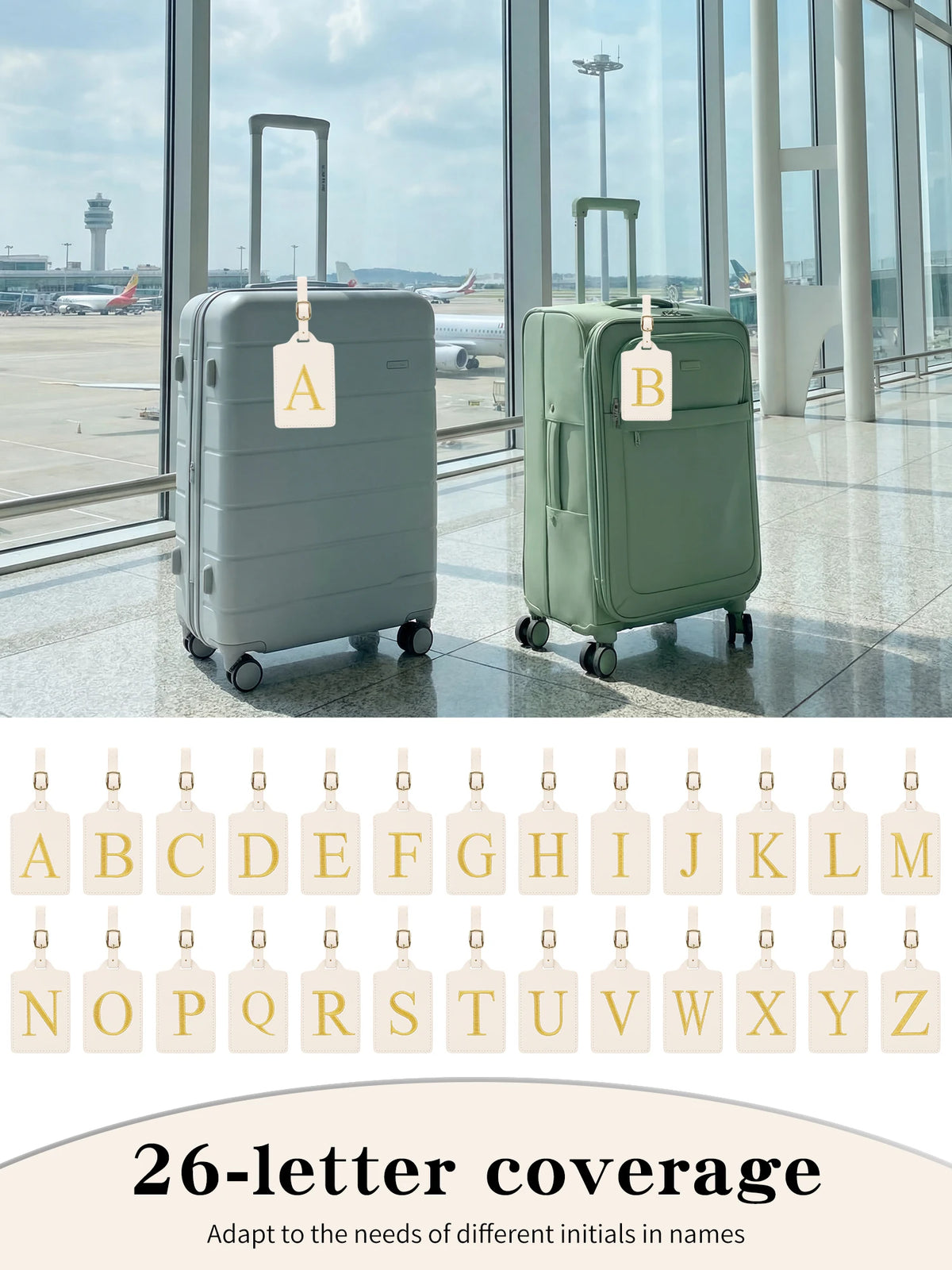 Personalized Embroidered Leather Luggage Tag with Letter Initial