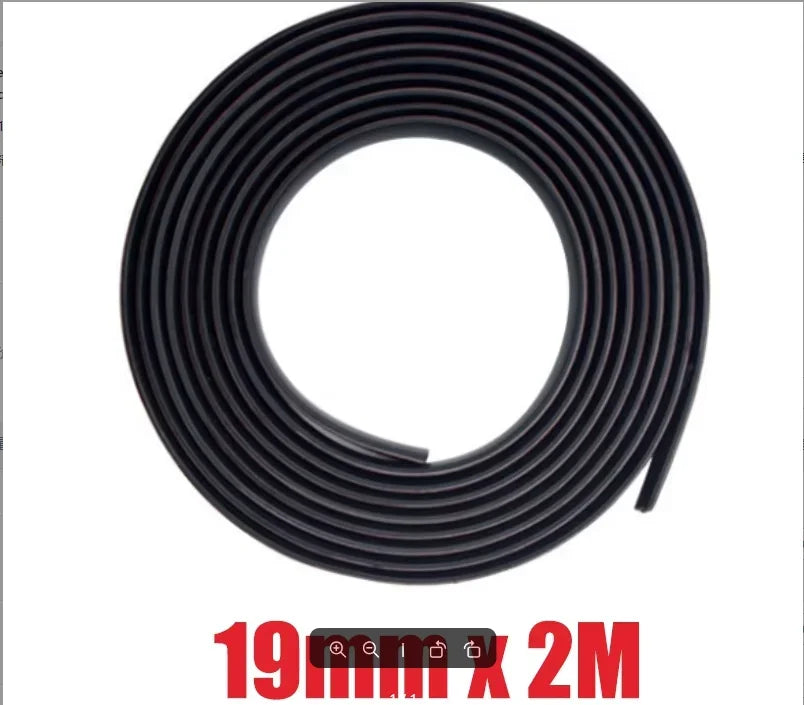 Black rubber seal strip for car windshield and door gaps, 19mm x 2m.