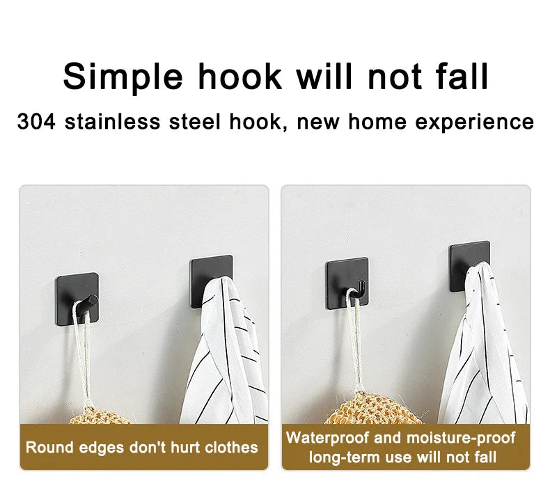 A set of 304 stainless steel hooks used for hanging towels on a wall.
