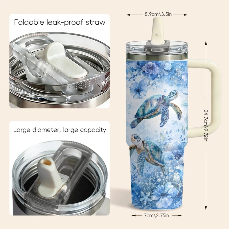 40oz Stainless Steel Tumbler with Handle & Straw