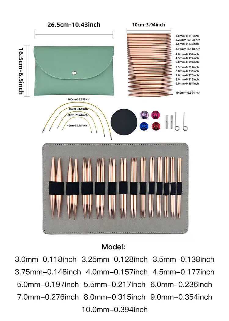 Interchangeable Aluminum Knitting Needle Set with Crochet Hooks