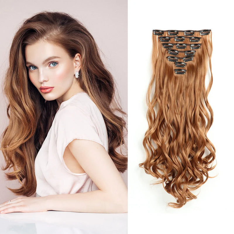 22-Inch Curly Wavy Clip-In Hair Extensions - 7 Piece Set