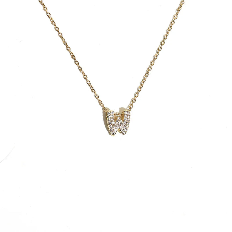 Initial Letter Pendant Necklace with Cubic Zirconia