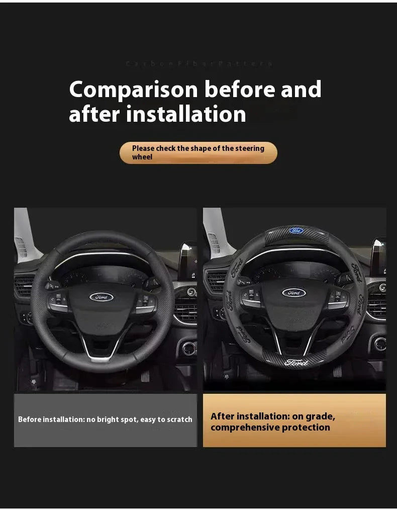 Carbon Fiber Steering Wheel Cover for Ford Models