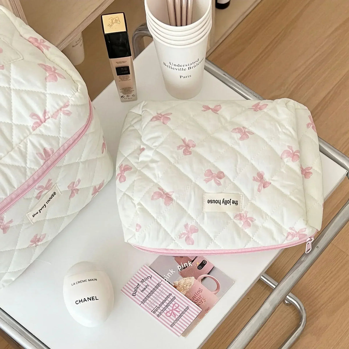 Bow Print Makeup Bag with Large Capacity