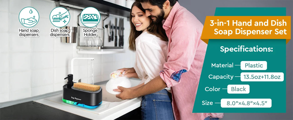 3-in-1 Kitchen Soap Dispenser with Sponge Caddy