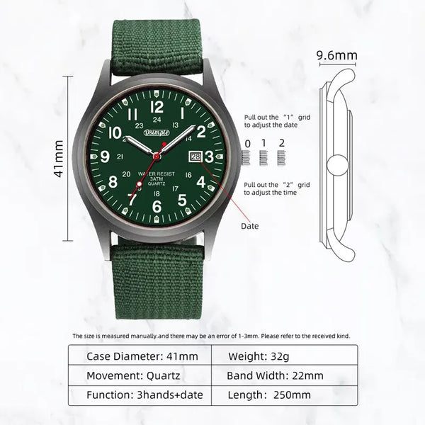 Luminous Military-Style Quartz Wristwatch with Nylon Strap