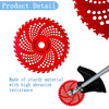A red 36-tooth carbide tipped brush cutter blade with a central hole, shown next to a black handle.