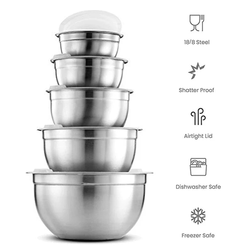 Juego de Bowls de Acero Inoxidable con Tapas Herméticas