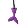 Purple silicone sensory chew necklace for kids shaped like a fish tail