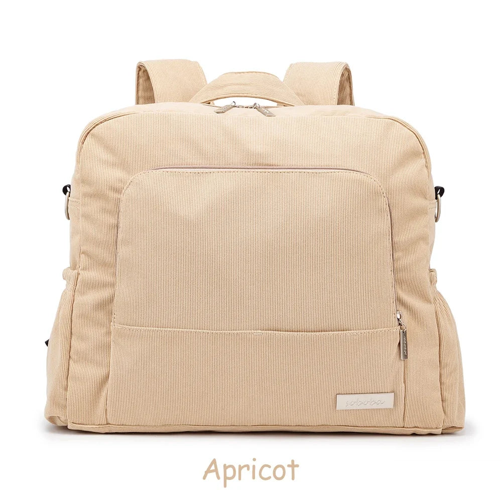 Soft Corduroy Diaper Backpack with Large Capacity