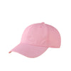 A pink classic cotton dad hat shown from the side.