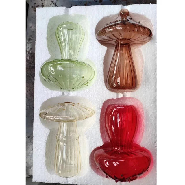 Colorful Glass Mushroom Vase for Hydroponic Plants
