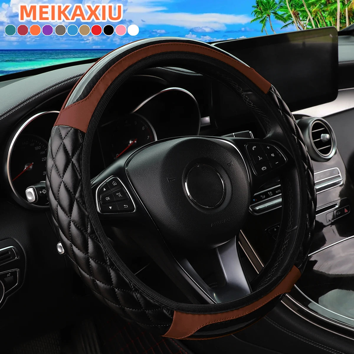 Crystal Carbon Fiber Steering Wheel Cover with 3D Embroidery