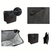 Black foldable car trash can and organizer with a waterproof liner shown in various views.