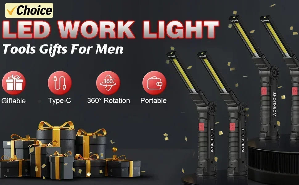 Foldable LED Work Light with Magnetic Base and USB Charging