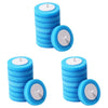 A set of blue disposable aromatherapy toilet cleaners with wall-mount holders.