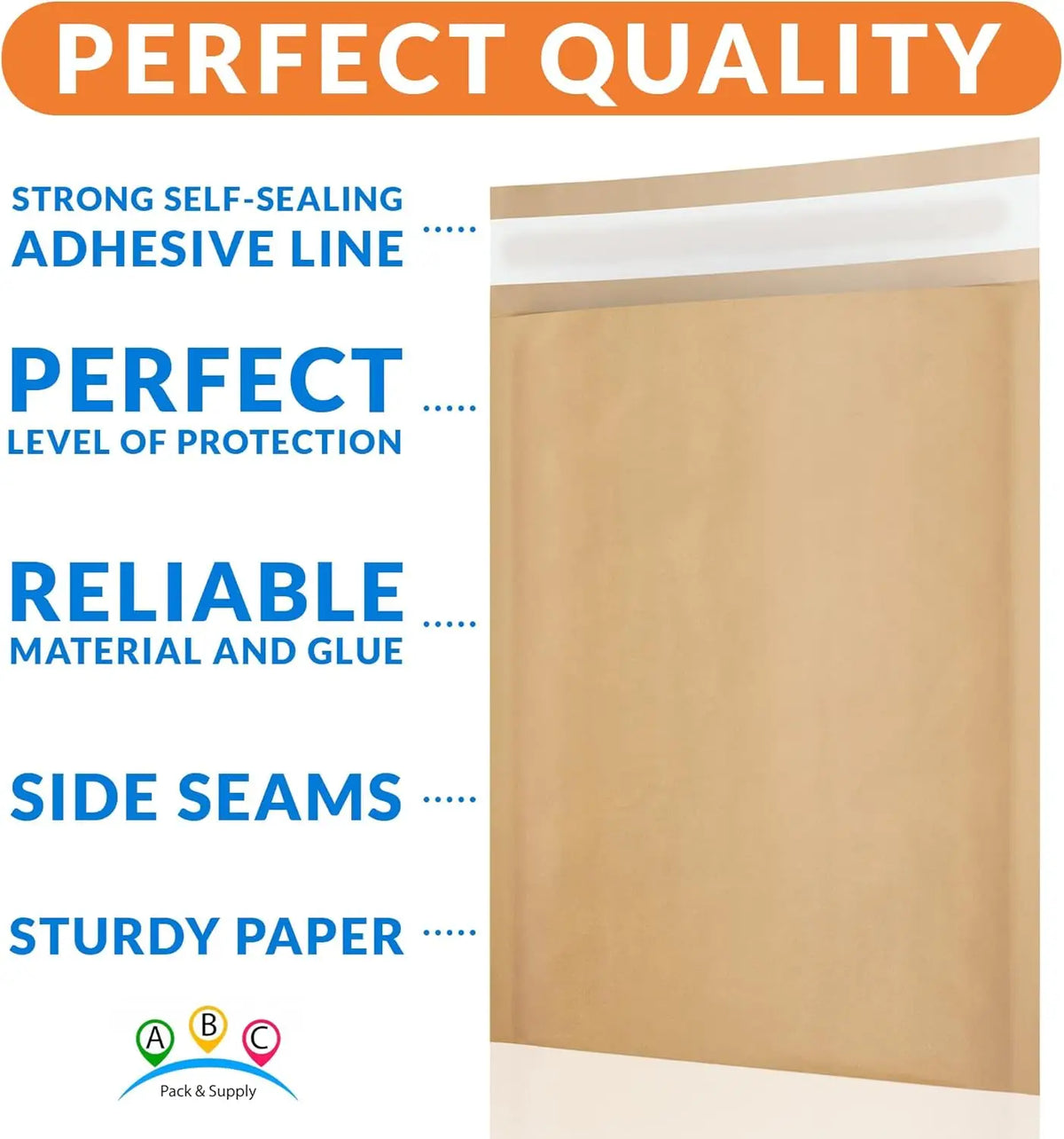 Kraft bubble mailers showing a close-up of the material and glue with side seams