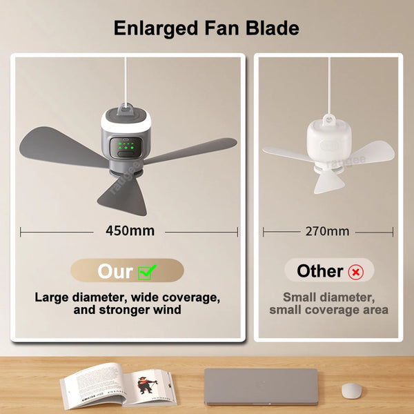 Portable Ceiling Fan with Remote and LED Light