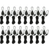A set of twelve black rope tensioners with ratchet pulley hooks for camping tents.