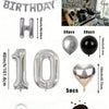 A kit for a balloon garland featuring silver and black foil numbers, including balloons and chocolate confetti.