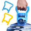 Blue and yellow ergonomic handles for a water bucket and bottle carrier
