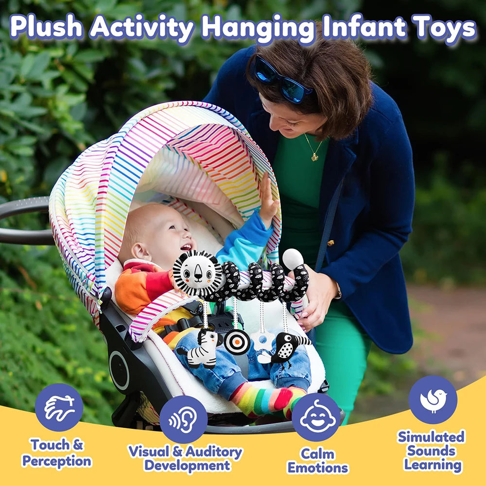 Soft Car Seat & Stroller Toy Set with Mirror, Crinkle, and Squeaky Sounds