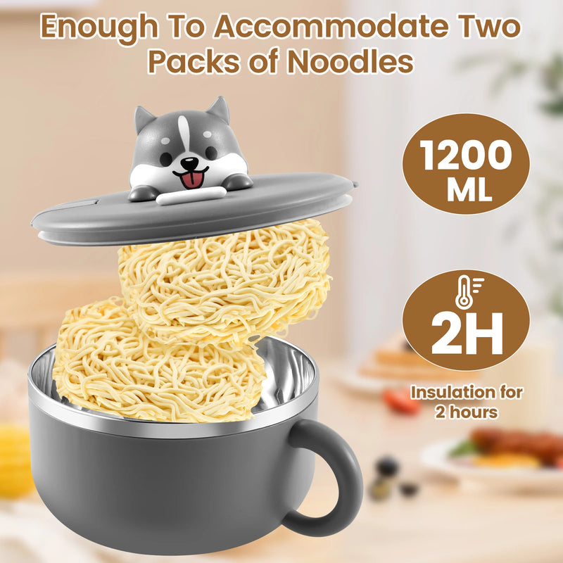 Insulated 1200ml Ramen Bowl with Lid and Utensils