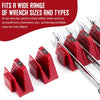Red modular magnetic wrench organizer with various sized jaws and handles for storing tools