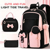 Pink and black light tide travel backpack set for girls with a bow detail