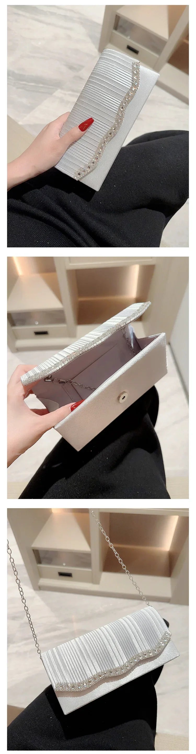 Glitter Envelope Clutch with Chain Strap
