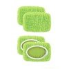 Two bright lime green reusable microfiber mop pads for a Swiffer sweeper